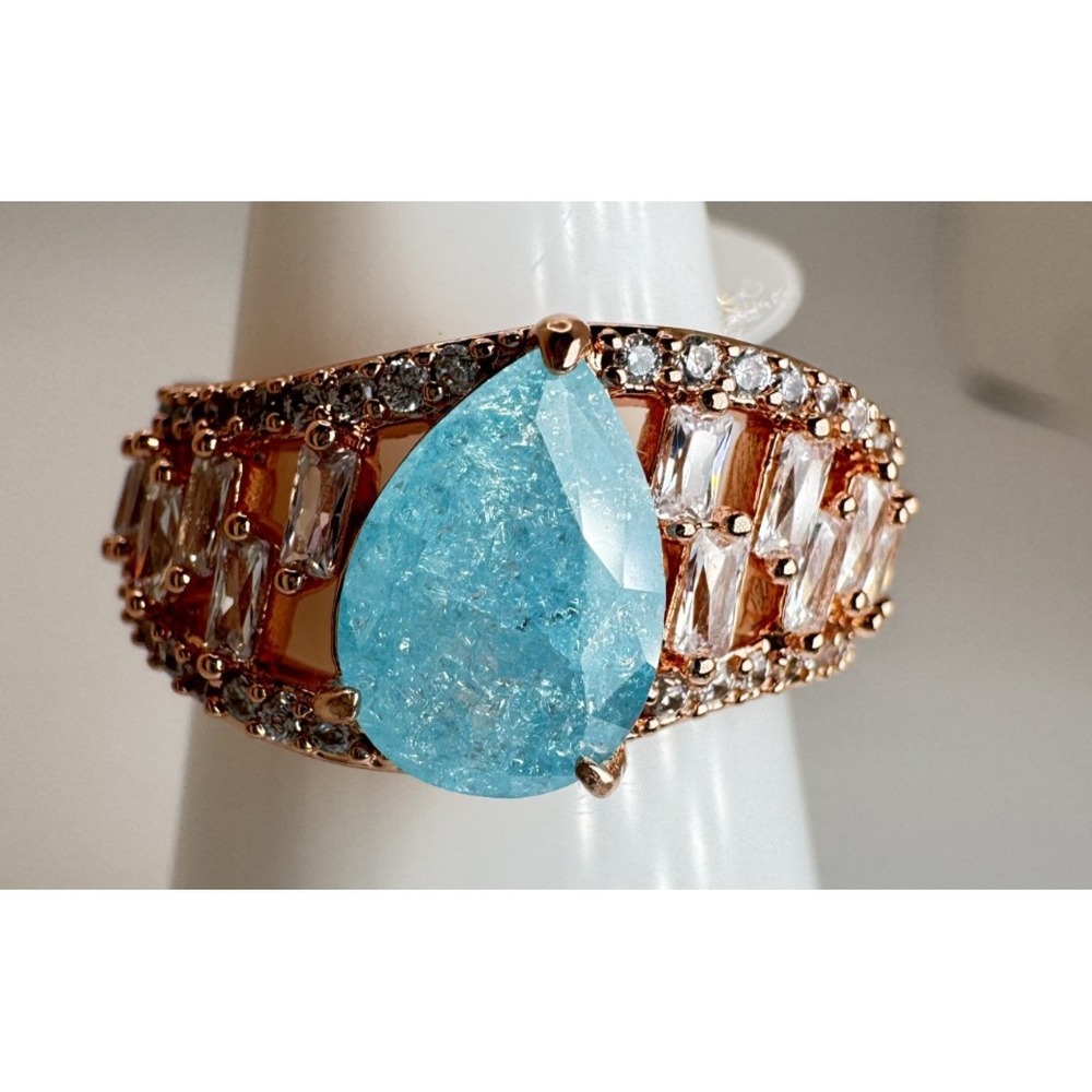 Size 7 Bomb Party Ring - RG84094 A Path To Brilliance - Aquamarine Ice Crystal